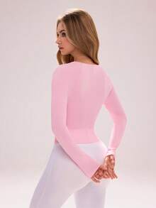 Sovereign Charm Casual Versatile Pink V-Neck Double Zipper Slim Fit Sports Jacket - Pink - View 2