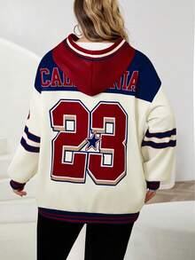 SHEIN CURVE+ Casual Minimalist Leopard & Cherry Print Hooded Loose Fit Thick Sweatshirt For Women, Autumn/Winterfall Clothes For Women,Winter,CURVE PLUS/Autumn /Winter - Multicolor - View 2