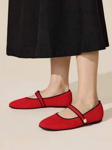 CUCCOO BASICS 女士仿珍珠装饰休闲百搭平底鞋 - 紅色 - 查看 3
