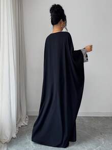 Elenzga Contrast Guipure Lace Batwing Sleeve Maxi Dress - Black - View 2