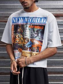 AXEPEAK 男士字母和数字印花圆领短袖休闲百搭T恤 - 白色 - 查看 4