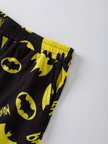 BATMAN X SHEIN Men's Comfortable Bat Print Crew Neck Long Sleeve T-Shirt And Pants Pajama Set, Autumn - Yellow - View 9