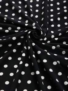 SHEIN EZwear Plus Size Women Polka Dot Print High Waist Casual Cropped Leggings - Black and White - View 7