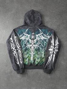 ROMWE MEN Goth Áo hoodie nam thời trang phối màu tương phản - màu đen - Xem 1