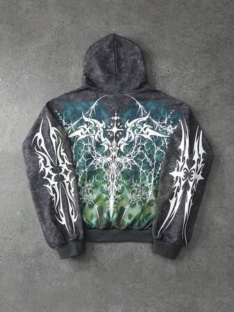 Men's Fashionable Contrast Color Print Hoodie Sweatshirt