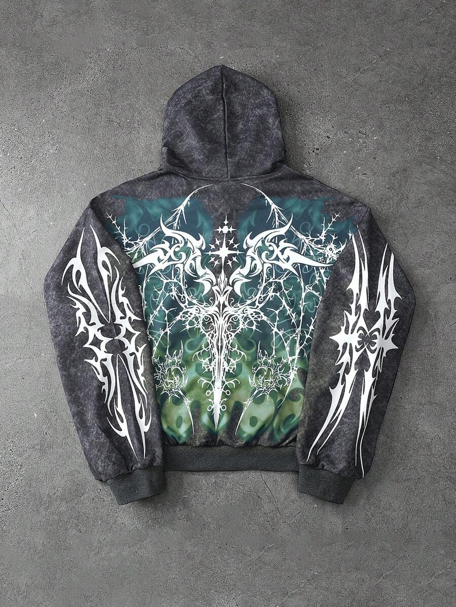 ROMWE MEN Goth Áo hoodie nam thời trang phối màu tương phản - màu đen - Xem 1