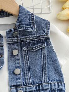 Spring & Summer New Arrival Young Girl Denim Vests & Jackets, Children Sleeveless Coats With Bow Design, Loose Fit Casual Denim Jackets, Suitable For Daily Outings, School, Commuting, Parties, Home, And Festivals - Medium Wash - View 3