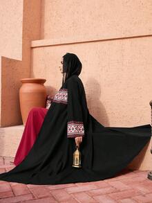 Al Najma Retro Print Patchwork Light Apricot Abayas - Black - View 5