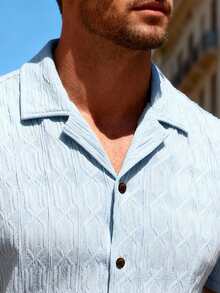 HIMLAND Men's Textured Short Sleeve Shirt, Spring/Summer - Blue - View 1