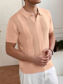 OTTIMOZO 男士休闲通勤 Polo 领短袖针织衫 - 香檳色 - 查看 3