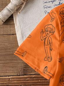 Blippi X SHEIN 男童休闲卡通字母印花短袖T恤，日常穿着及校园风格，夏季 - 白色 - 查看 3