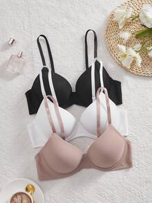 DesireSculpt Bộ 3 áo ngực đơn giản và thoải mái cho nữ, áo ngực đệm tối giản thường ngày, đồ lót hàng ngày màu trơn - Nhiều màu - Xem 3