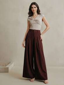 Anewsta Women's Modern Knit Sleeveless V-Neck Twist Front Fitted Top - Khaki - View 6