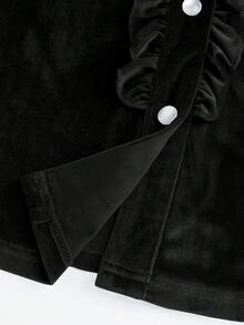 GlowEve 女士天鹅绒荷叶边领日常通勤时尚法式街头复古百搭假日商务浅蓝色长袖衬衫，秋冬款 - 黑色 - 查看 7