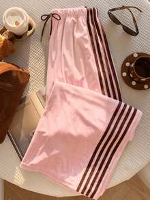 Comfortcana Quần nữ kiểu dáng thường ngày, có sọc bên hông, phối màu hồng và cà phê đậm, thích hợp cho mùa xuân/hè. - Màu Hồng baby - Xem 3