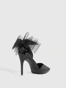 CUCCOO SZL Giày cao gót nữ mũi nhọn, thiết kế khóa cài, phối lưới, thời trang, đa năng cho mang hàng ngày. - màu đen - Xem 7