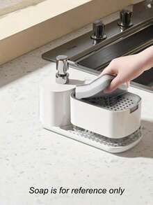 1 Piece Kitchen Multi-Function Soap Dispenser Set With Tray And Sponge Holder, Dish And Hand Soap Dispenser With Stainless Steel Dish Cloth Holder, 4 In 1 Kitchen Sink Countertop Storage Organizer, Useful Kitchen Bathroom Gadgets