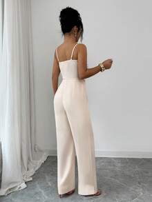 Rafferiza Stylish And Elegant Suspender Jumpsuit With Metal Buckle Detail At The Waist, Apricot Wide-Leg Pants, Women's Spring And Summer Elegant Jumpsuit, Women's Summer Outfit, Women's Casual Wear, Women's Apricot Jumpsuit Summer Clothing - Apricot - View 2