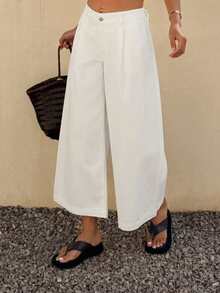 DAZY Women's Low Waist Pleated 7/8 Length Casual Jeans - White - View 3