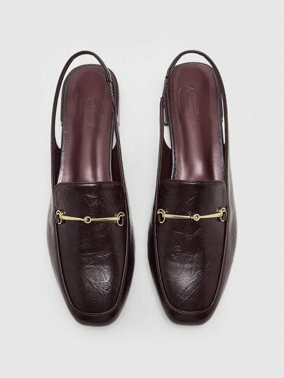 CUCCOO BIZCHIC 女士方头平底低跟黑色英伦风舒适通勤百搭无后跟穆勒鞋