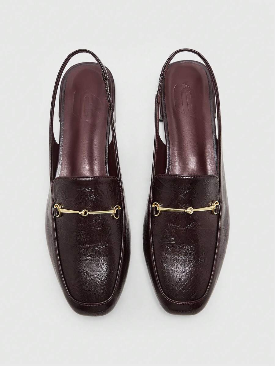 CUCCOO BIZCHIC Women's Square Toe Flat Low Heel Black British Style Comfortable Commute Versatile Backless Mule Flats - Oily burgundy - View 1