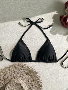 Swim SXY 2026 Women's Summer Beach Bikini Top, Fashion Swimwear With Mesh Splice Halter Tie Neck Triangle Sexy Casual Versatile For Party & Holiday - Black - View 1