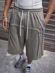 AXEPEAK Men's Casual Loose Fit Mid-Length Shorts With Elastic Waist, Standard Size, Summer - Black - View 2