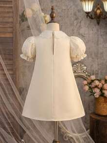 Young Girl Elegant & Cute Floral Mesh Dress - Apricot - View 2