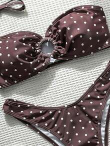 Swim Mod Bộ bikini hai mảnh ôm sát gợi cảm in chấm bi đen trắng mùa hè dành cho nữ. - màu nâu - Xem 3