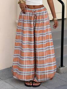 Muchica Women's Casual Vacation & Commute Plaid Print Tie-Knot Elastic Waist Loose Harem Pants - Multicolor - View 5