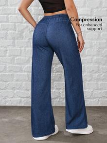 Flexra 女士抽绳腰阔腿宽松休闲百搭牛仔裤 - 藍色 - 查看 2