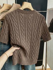 Franclia Blogger-Inspired Twist Rope Decor Round Neck Knit Sweater, Versatile For Autumn/Winter - Coffee Brown - View 7