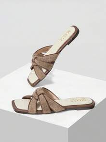 MOTF PREMIUM SQUARE-TOE SIMPLE AND COMFORTABLE WOMEN FLAT SANDALS FOR SUMMER VACATION, BACK TO SCHOOL COLLEGE STUDENT SHOES, FOR NEW YEAR HOLIDAY, SPRING SHOES SPRING BREAK EASTER VALENTINE'S DAY - Mocha Brown - View 10