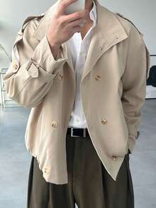 DAZY Cortavientos de hombre de cintura suelta y dobladillo con cordón, unicolor, para primavera/otoño - Caqui - Ver 7