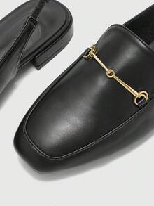 CUCCOO BIZCHIC Women's Square Toe Flat Low Heel Black British Style Comfortable Commute Versatile Backless Mule Flats Valentine's Day - Black PU - View 10