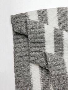 Sunspun Autumn/Winter Fashion Minimalist Striped Off-Shoulder Long Sleeve Loose Pullover Knit Top & Fitted Shorts Casual Matching Sweater Set - Multicolor - View 8