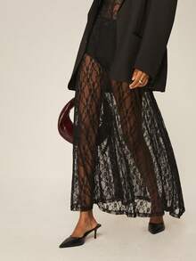 ATUI Studio Women's Sheer Black Lace Skirt Elegant And Versatile, Suitable For Parties, Commuting, Christmas, Christmas Party, Wedding Guest Attire, Beachwear, And Other Occasions. - Black - View 1