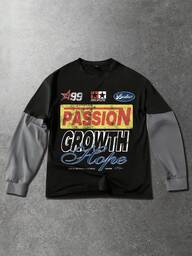 Men's Slogan Print Round Neck Casual 2 In 1 Sports T-Shirt