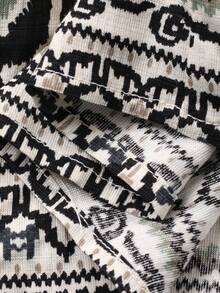 Livesso 春夏几何印花波西米亚休闲度假海滩优雅通勤宽松吊带连衣裙，饰有串珠系带细节 - 杏色 - 查看 7