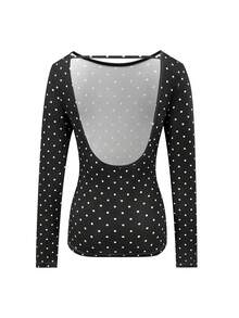 Rina Fox 女士休闲性感露背波点印花长袖T恤，秋季款 - 彩色 - 查看 2