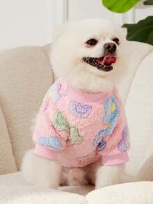 PETSIN 1件粉色花卉印花法兰绒保暖宠物服 - 彩色 - 查看 6