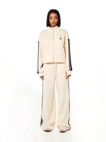 BABYPHAT High Neck Zip Up Jacket With Racing Stripe Side Panel Detail And Logo Embellishment For Spring Casual Layering - Apricot - View 3