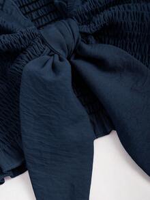 Sweetra 2pcs Solid-Color Tube Top And Skirt Casual Fitted Set - Navy Blue - View 5