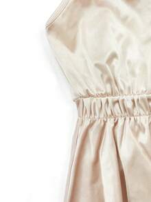 Qadelle Elegant French Knit Satin Sheen Camisole Design Criss-Cross V-Neck Cinched Waist Flared Hem Sleeveless Cardigan, Slim Fit Summer New Arrival Women - Champagne - View 5