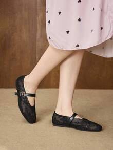 MOTF PREMIUM WOMEN'S COMFORTABLE VERSATILE SQUARE TOE MARY JANE FLATS, SUITABLE FOR COMMUTING & CASUAL WEAR SPRING SHOES - Graphite Black - View 7