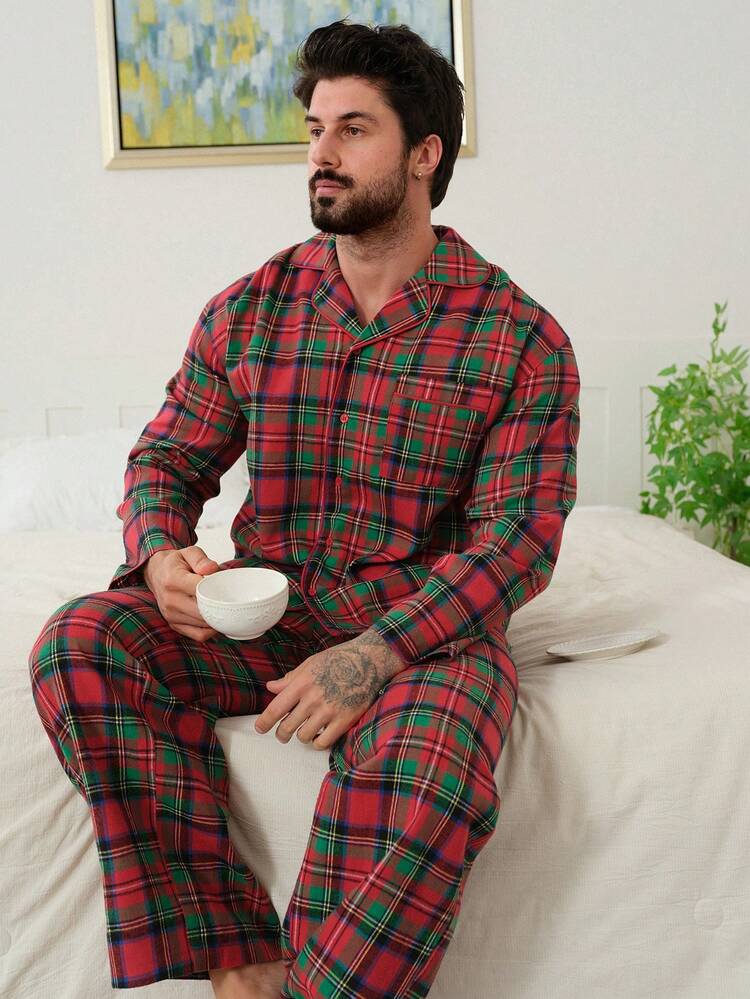 Multi-Color Plaid Shirt + Men's Loungewear Set, Spring/Autumn
