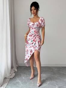 Elenzga Đầm xẻ cao in hoa thanh lịch, thích hợp cho mùa hè. - Nhiều màu - Xem 6