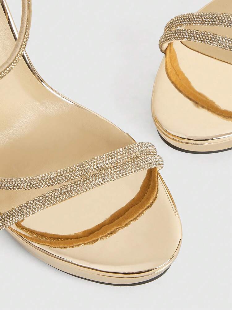 CUCCOO LuxiPop Women's Fashion Buckle Design Elegant High Heel Waterproof Platform Rhinestone Sandals Valentine's Day - Gold - View 6