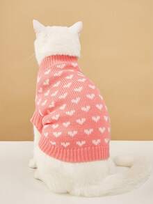 1pc Soft Fluffy Pink Allover Heart Print Warm Wool Dog Sweater Vest
