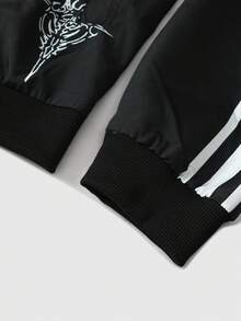 ROMWE MEN Goth Spring Casual Graphic Men'S Casual Slogan Print Contrast Striped Jacket, Spring/Autumn - Black - View 8